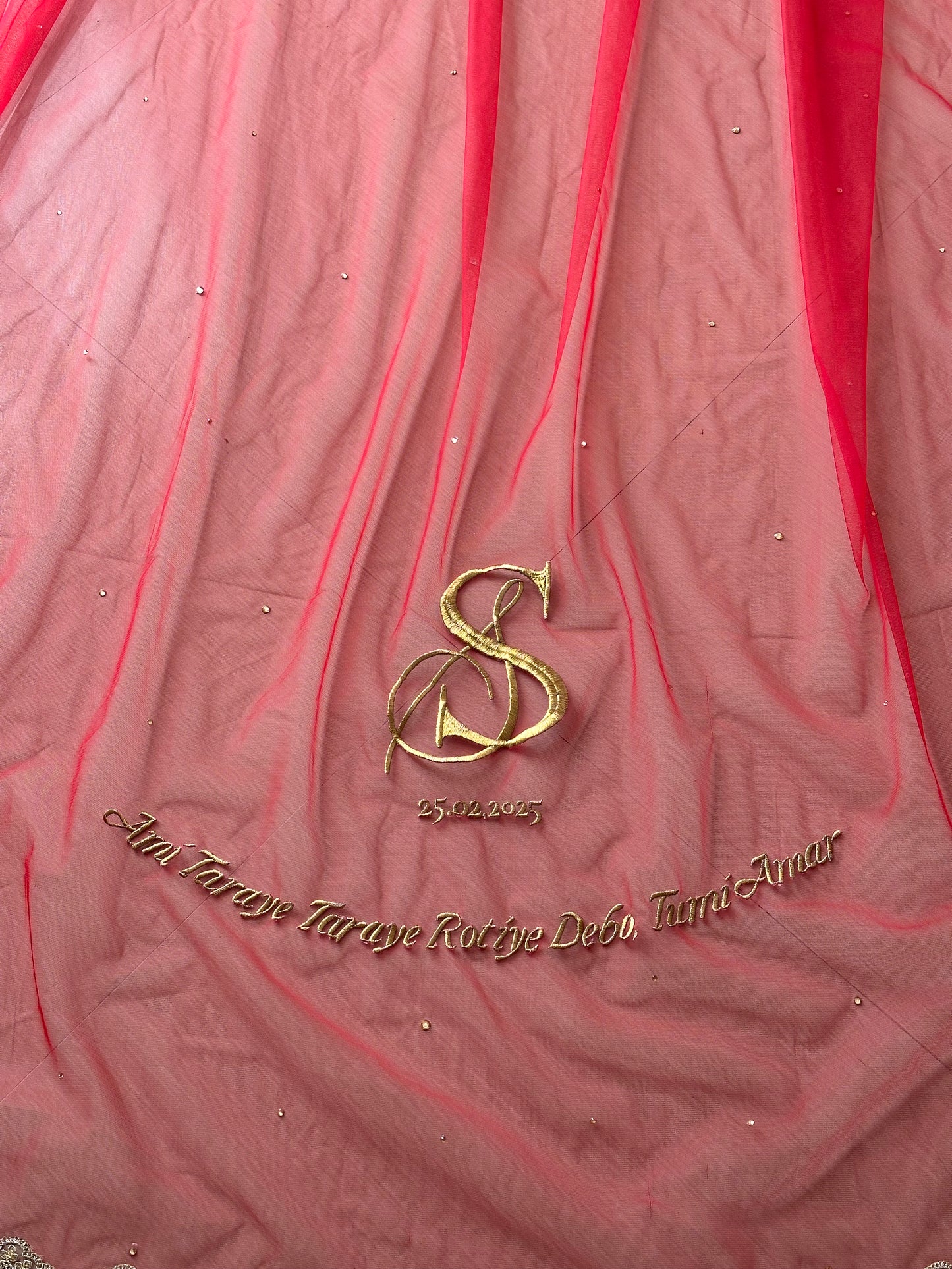 Rupkotha : A Classic Red Veil with Wedding Logo and a quote personalised