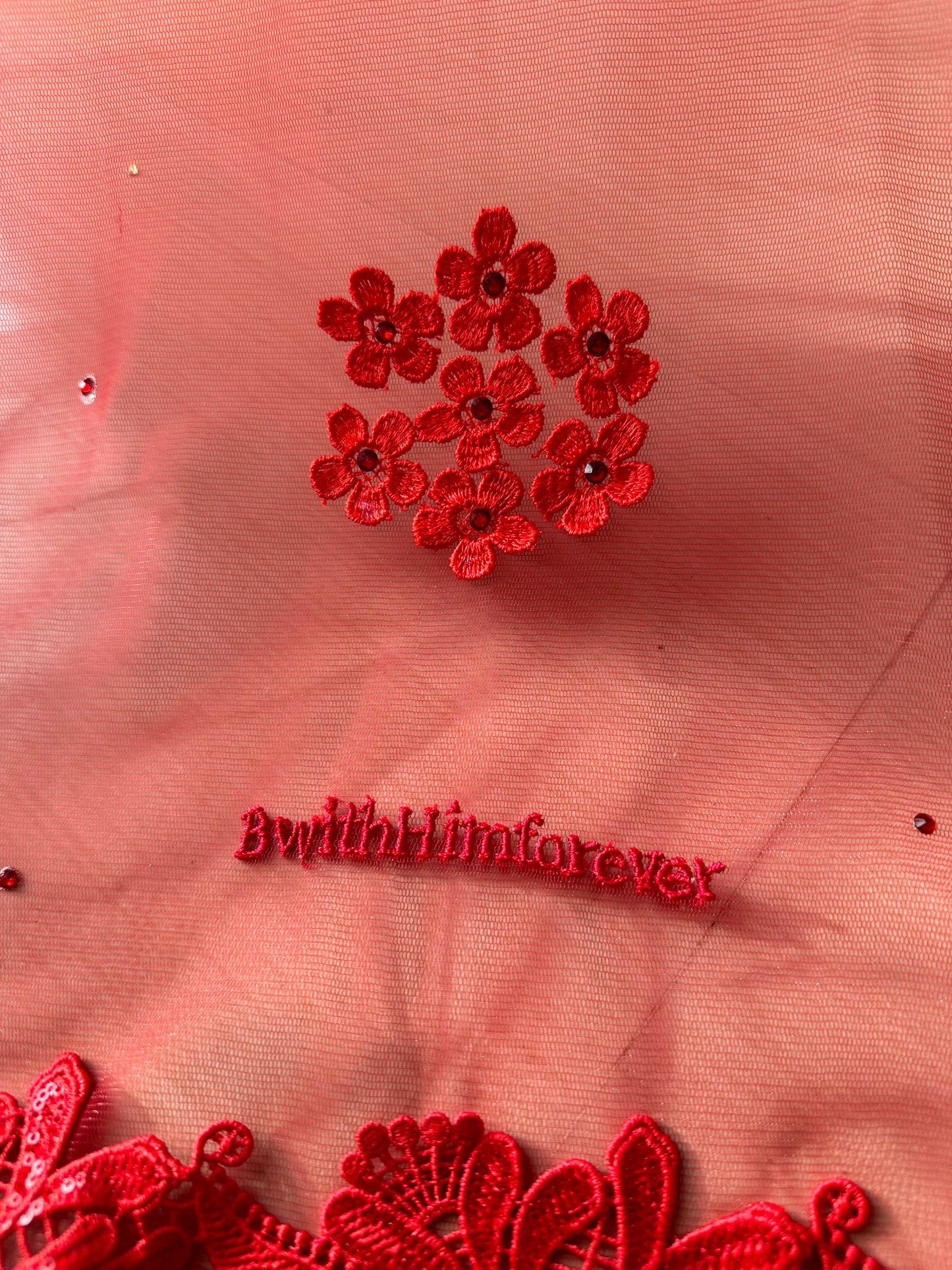 Crimson Tale : Chapel Length Monochrome Red Veil with Hashtag Personalisation