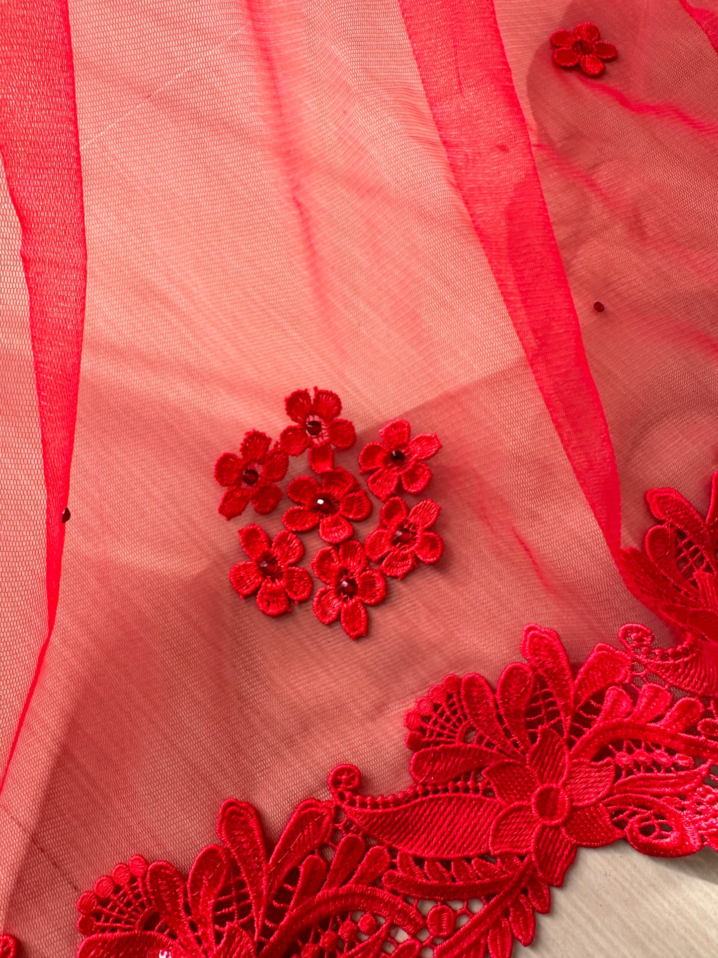 Crimson Tale : Chapel Length Monochrome Red Veil with Hashtag Personalisation