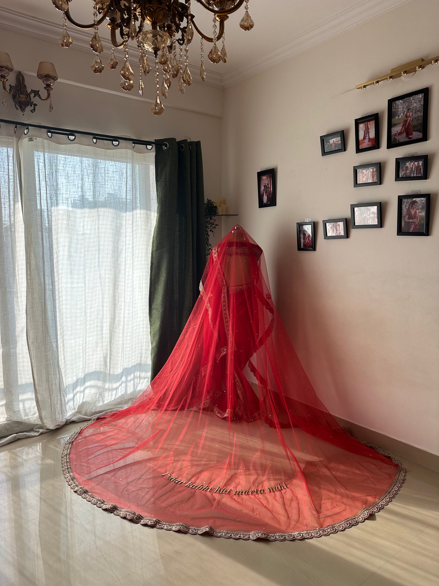 Cine Love : Personalised Embroidered Red Wedding Veil