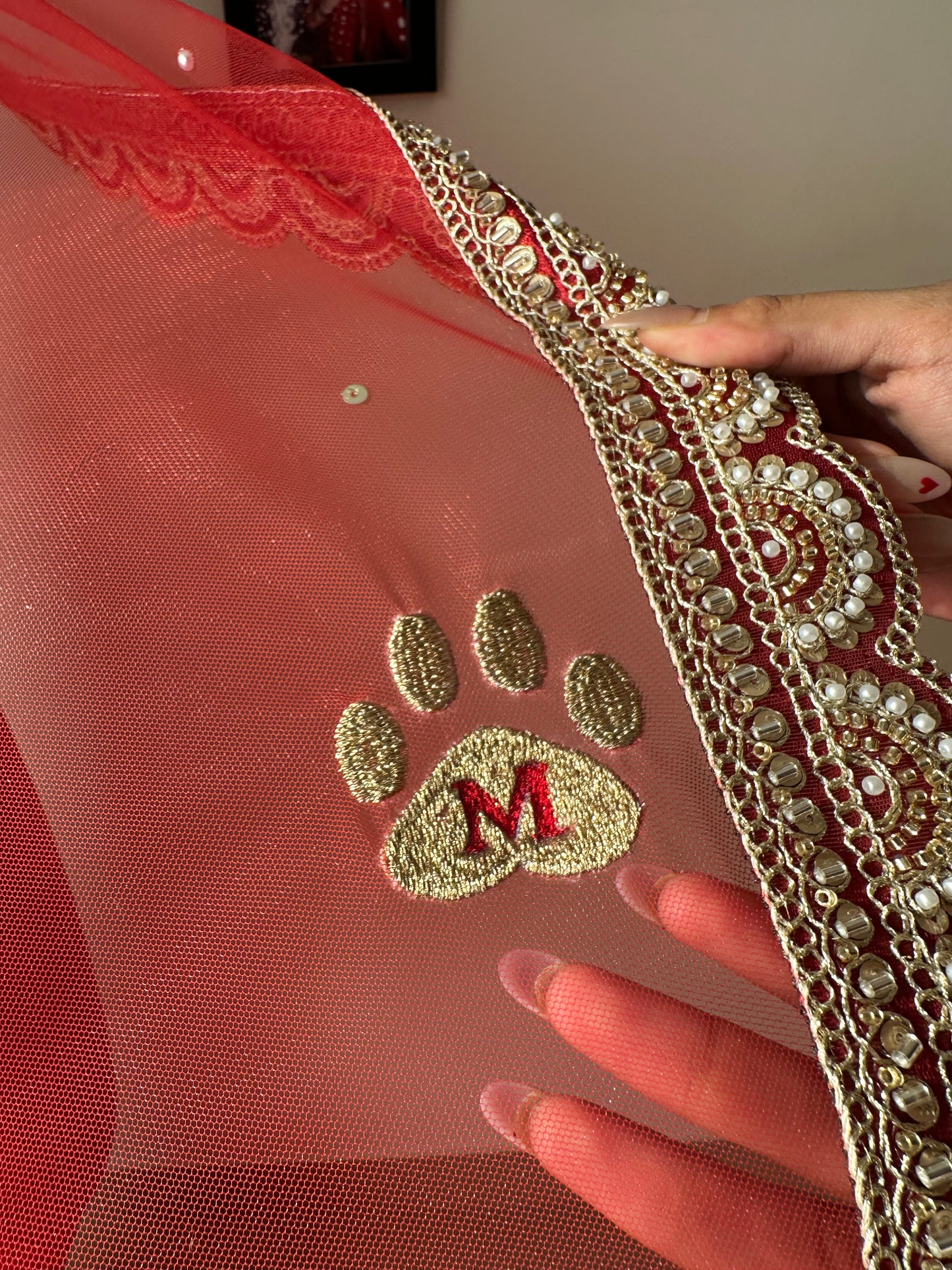 Cine Love : Personalised Embroidered Red Wedding Veil