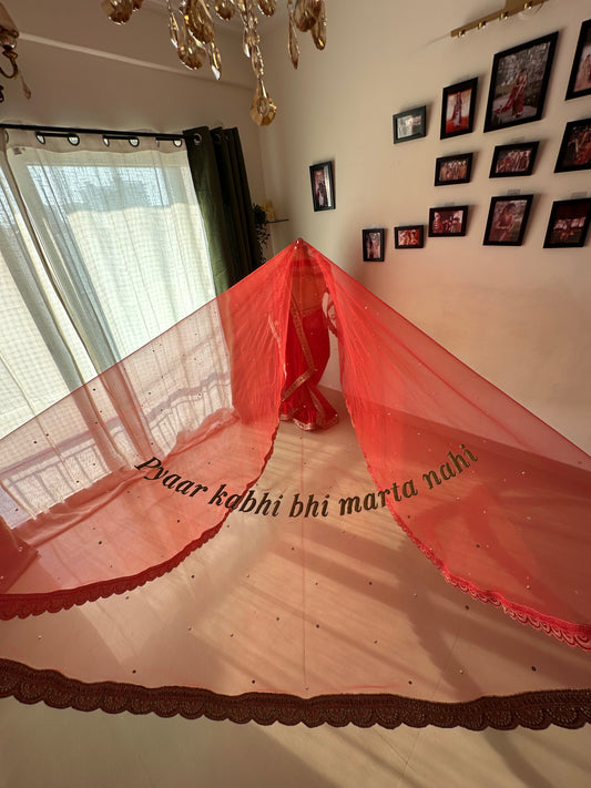 Cine Love : Personalised Embroidered Red Wedding Veil