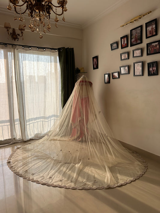 Memory Trail : Personalised Zodiac Ivory Cathedral Veil with Storytelling Embroidery