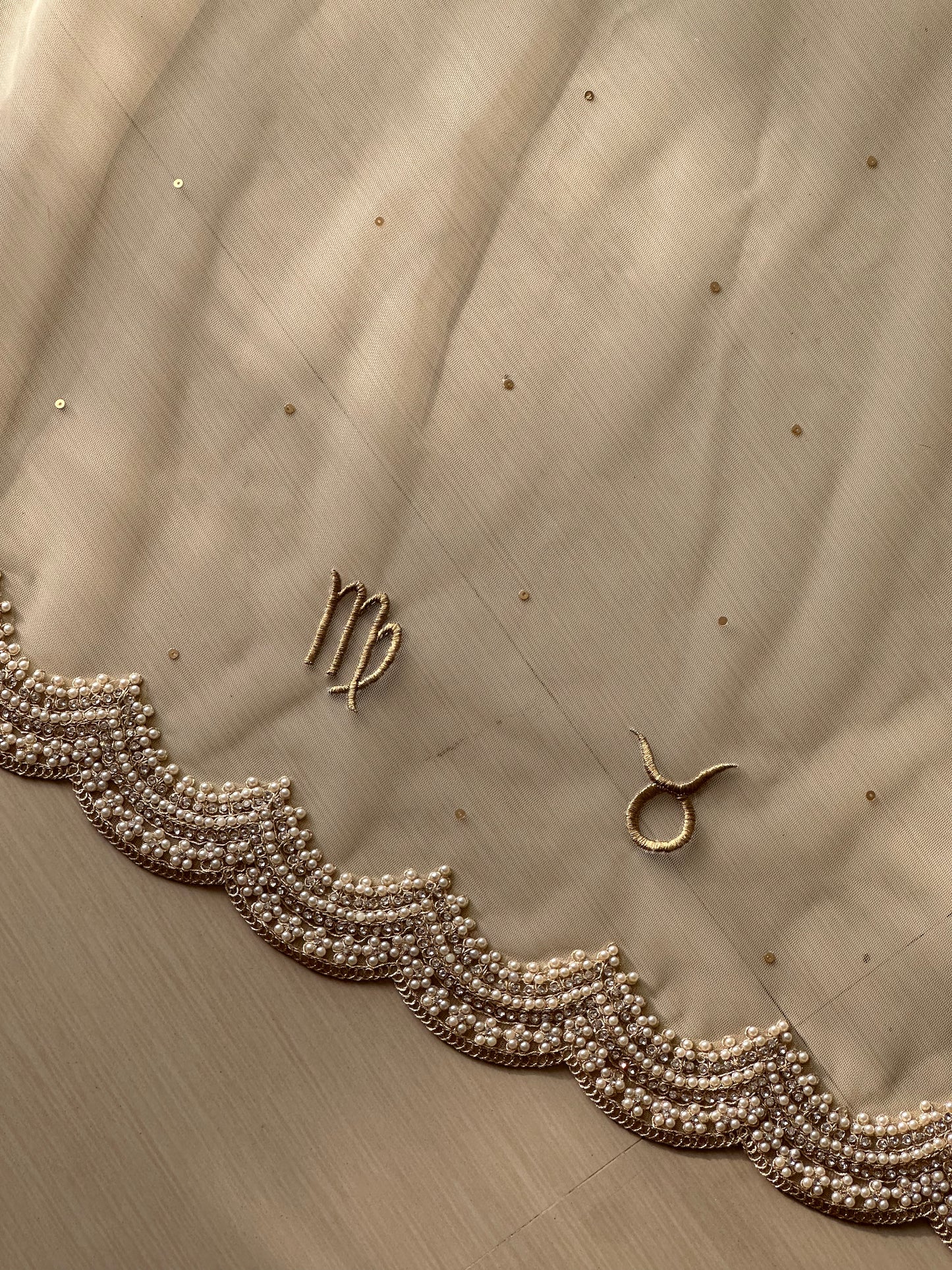 Memory Trail : Personalised Zodiac Ivory Cathedral Veil with Storytelling Embroidery