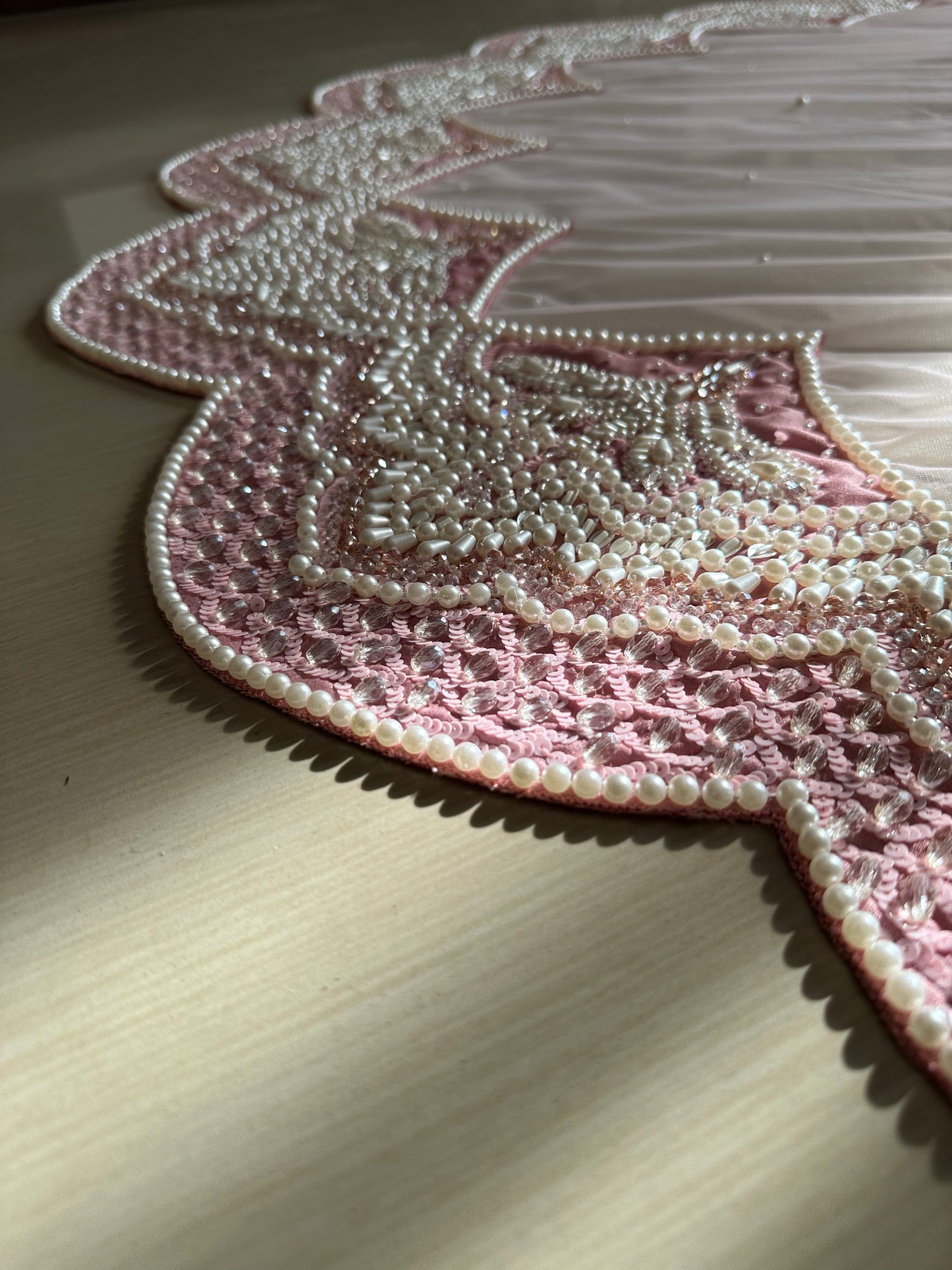The Rosabelle Veil – Victorian-Inspired Pink Cathedral Veil with handcrafted Ombré Pearls & Crystals