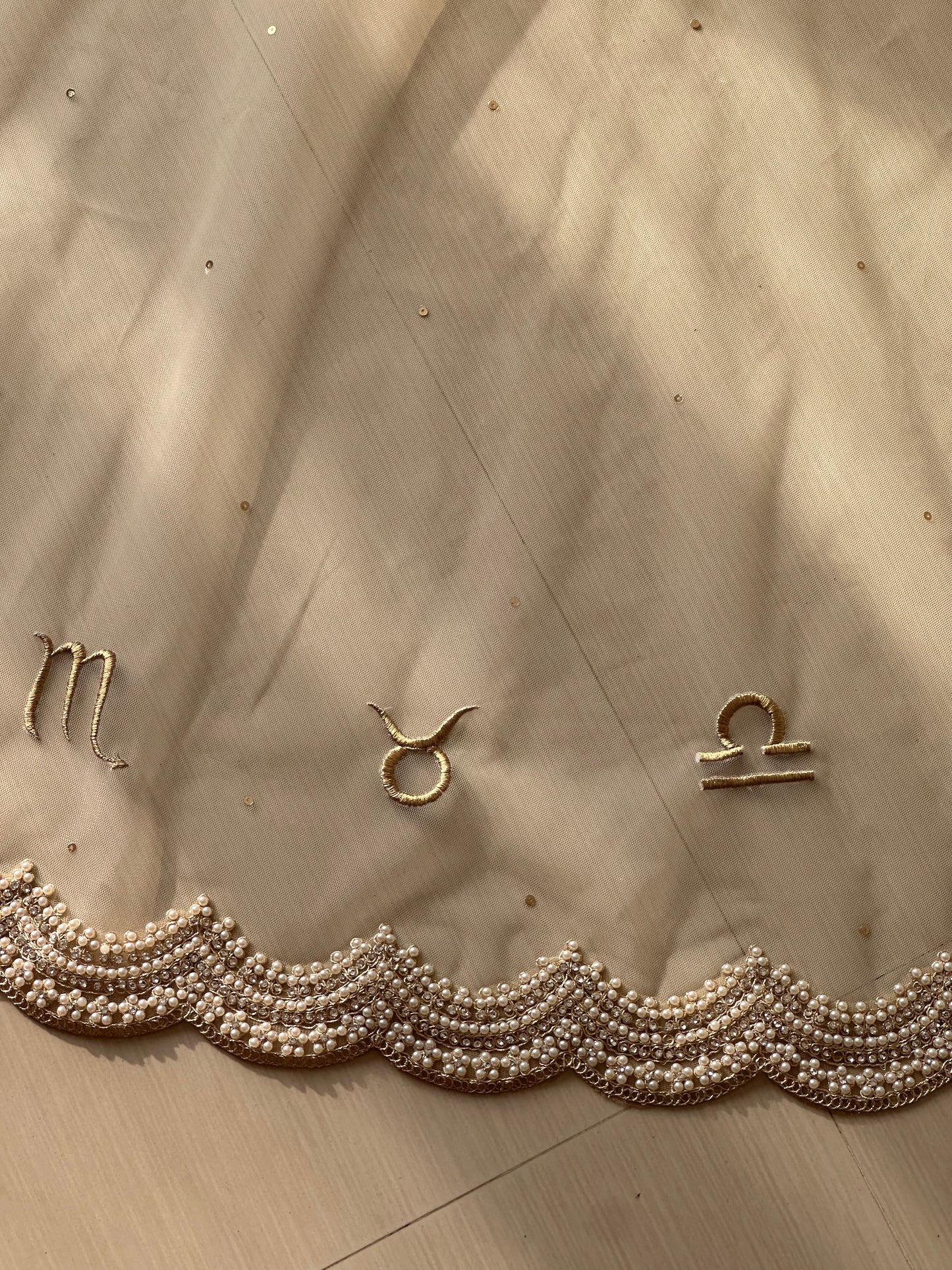 Memory Trail : Personalised Zodiac Ivory Cathedral Veil with Storytelling Embroidery