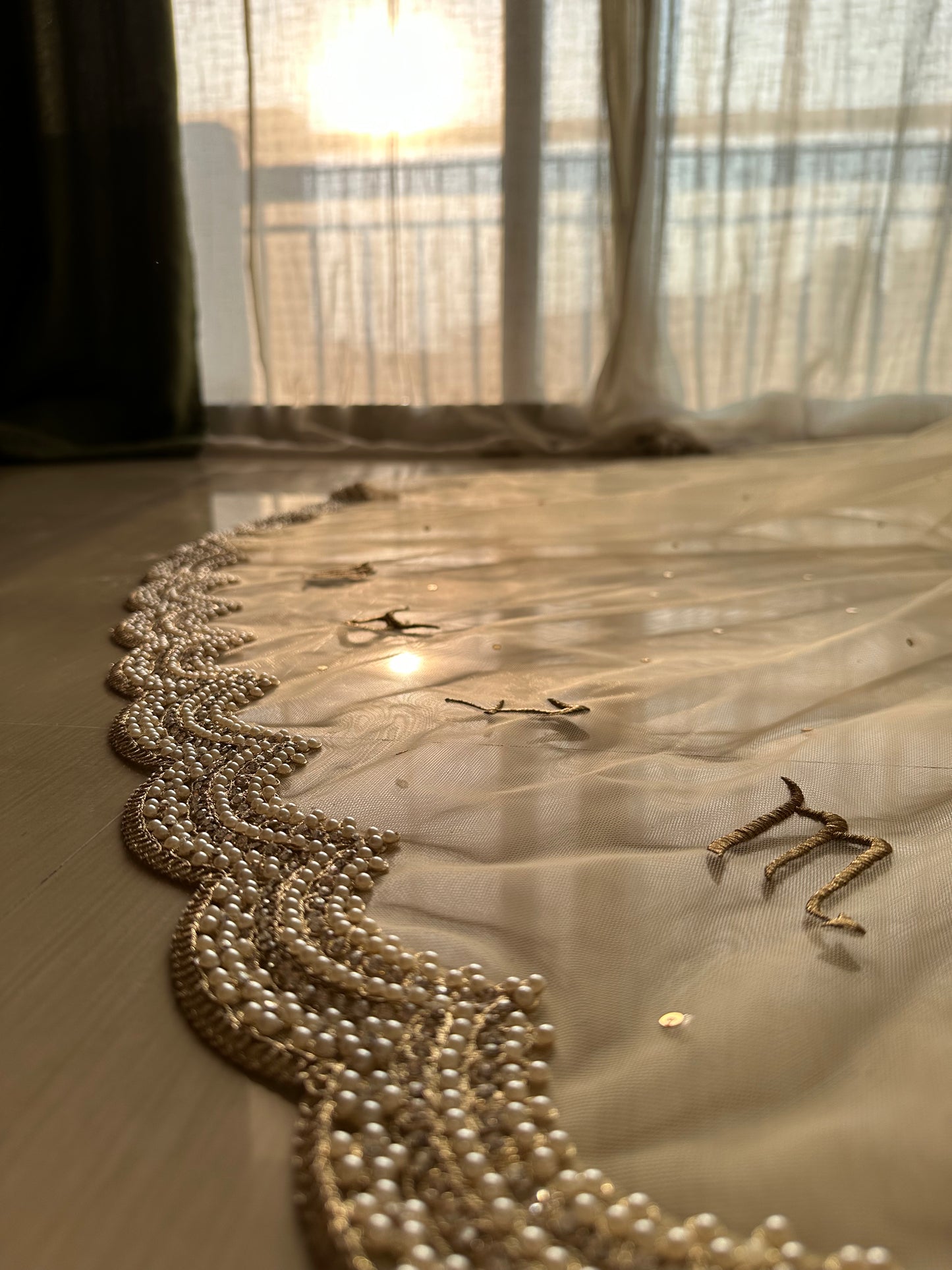 Memory Trail : Personalised Zodiac Ivory Cathedral Veil with Storytelling Embroidery