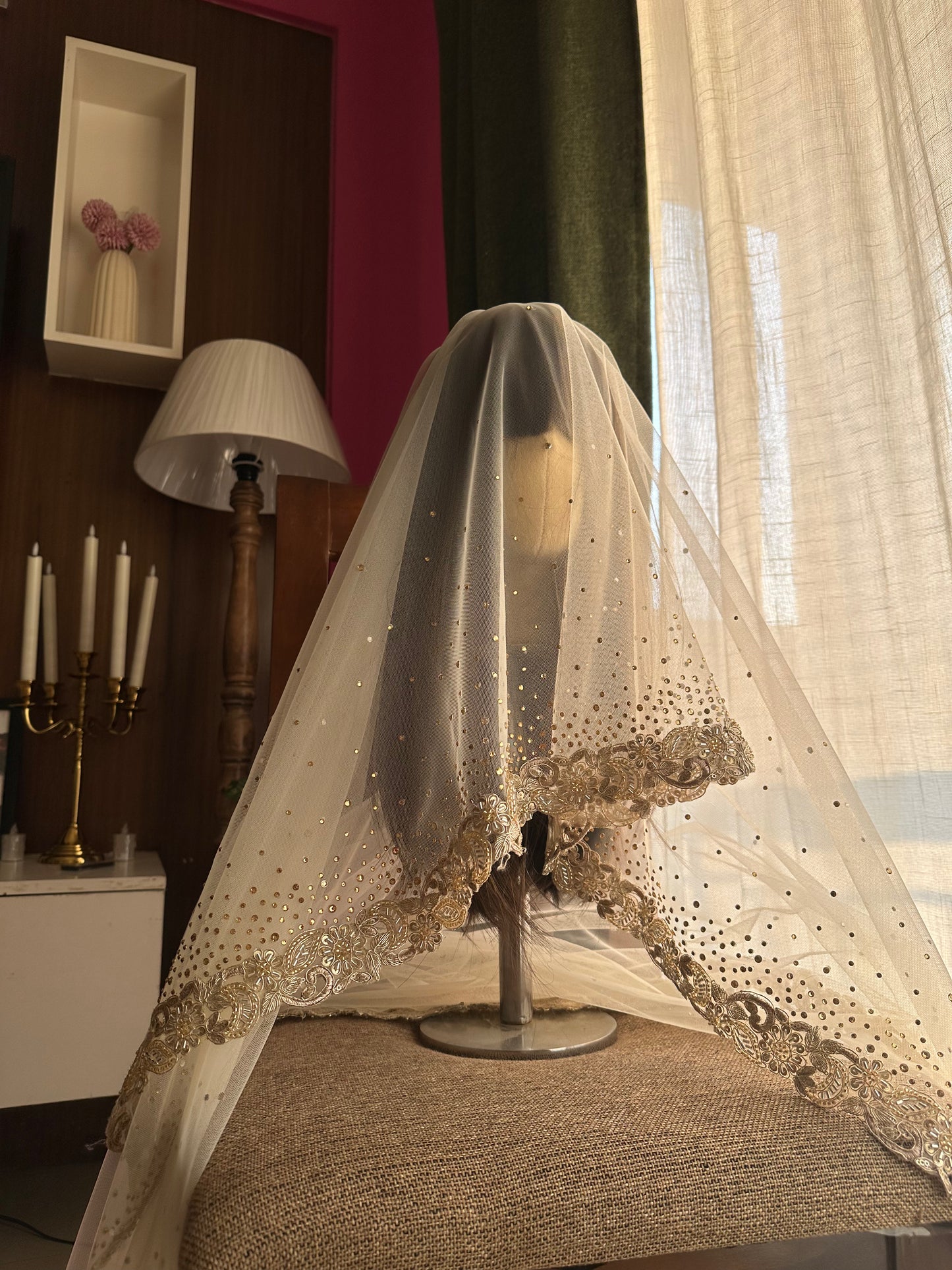 Rosette : An Ombre Blush pink Chapel length Veil with Initials & Quote