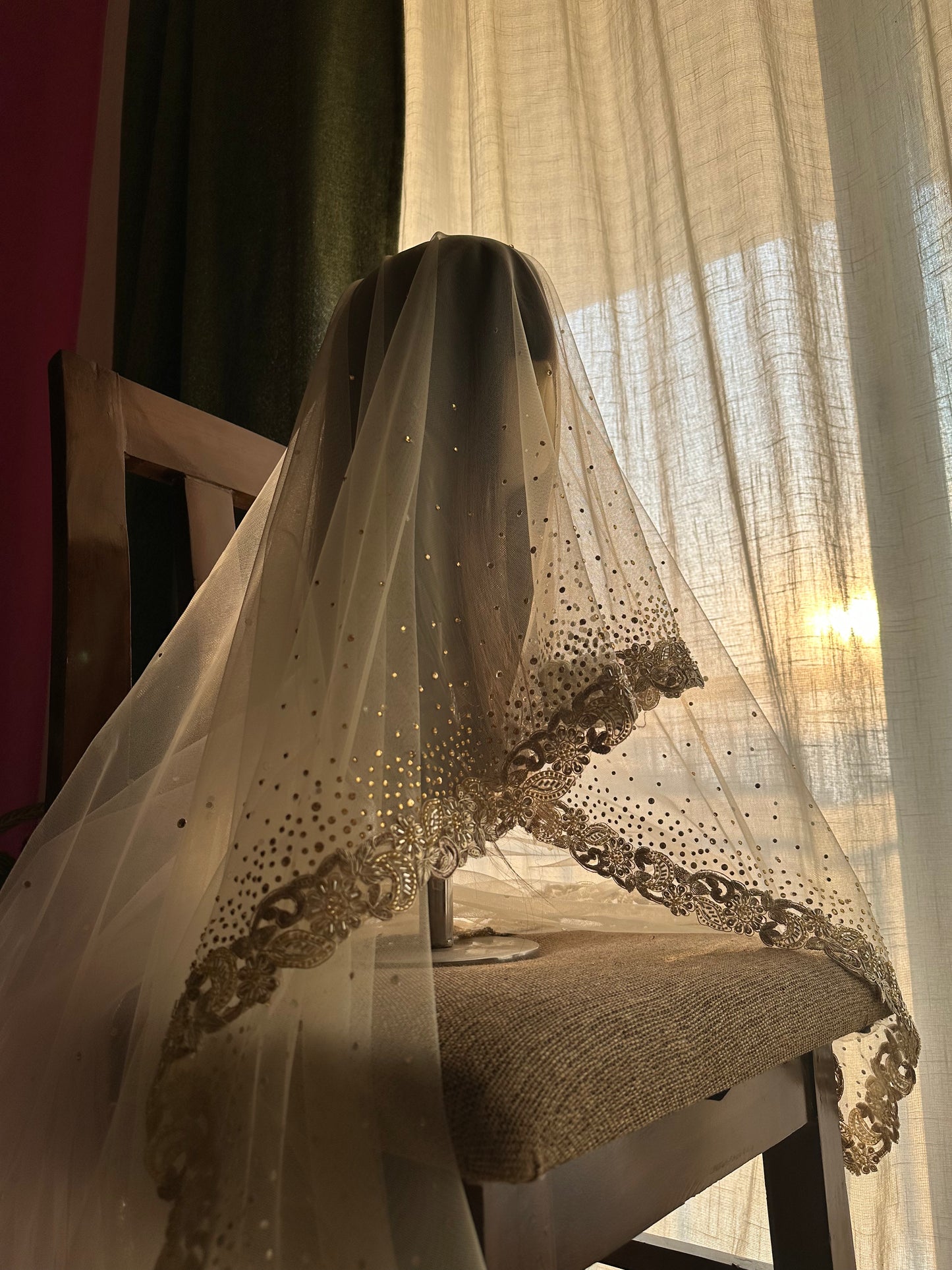 Rosette : An Ombre Blush pink Chapel length Veil with Initials & Quote