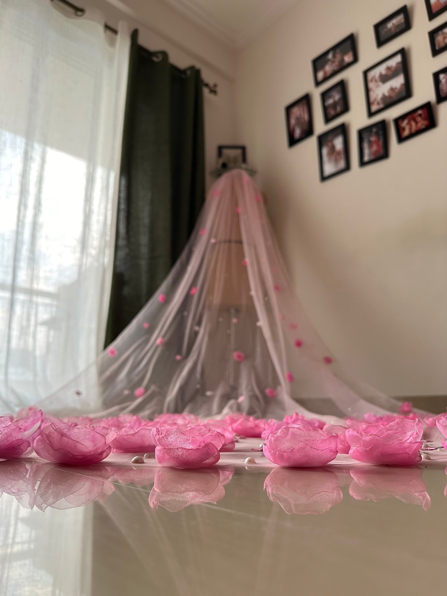 Garden of Dreams – Handcrafted 3D Floral Veil in Blush pink with Pearl Embellishments