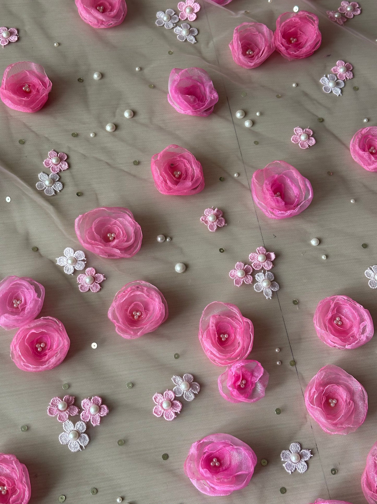 Garden of Dreams – Handcrafted 3D Floral Veil in Blush pink with Pearl Embellishments