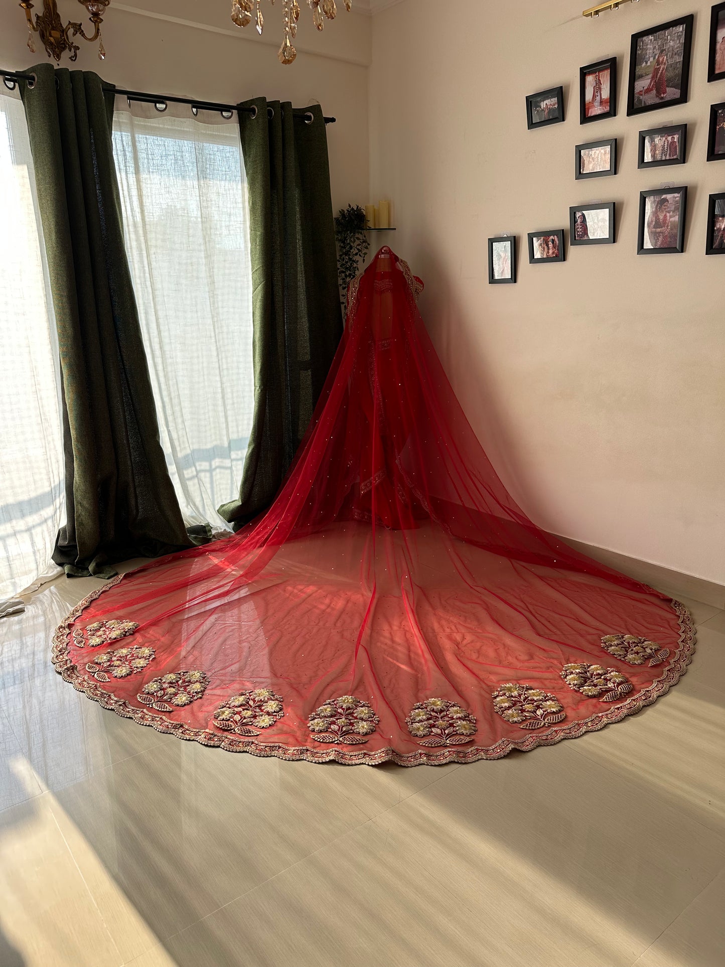 Ruhani : A Sabyasachi-Inspired Red Bridal Veil with custom border & Handcrafted Motifs