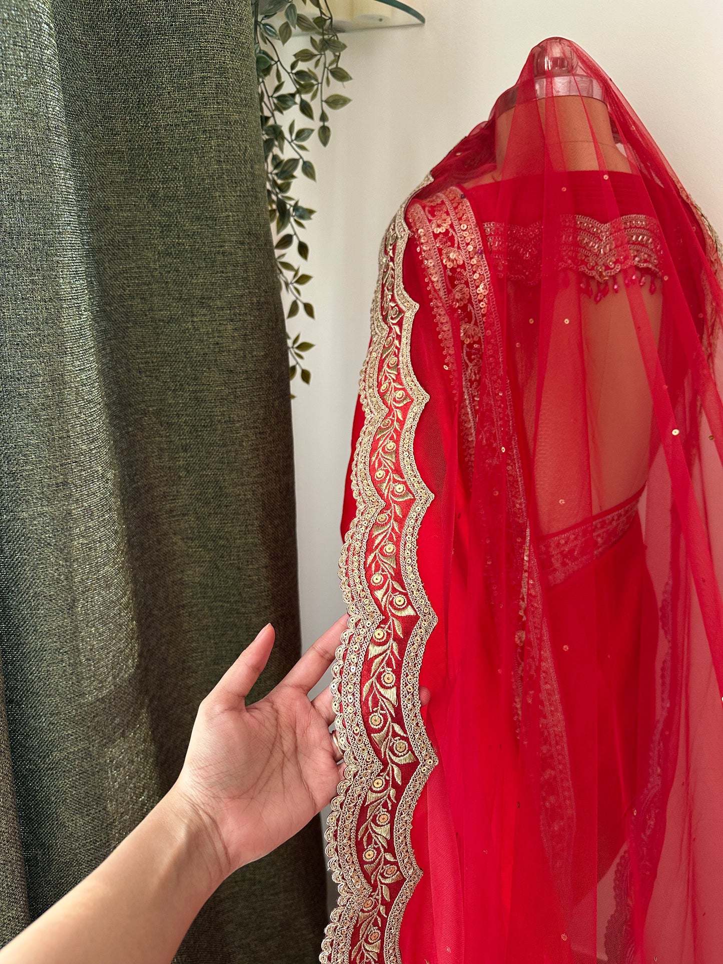 Ruhani : A Sabyasachi-Inspired Red Bridal Veil with custom border & Handcrafted Motifs