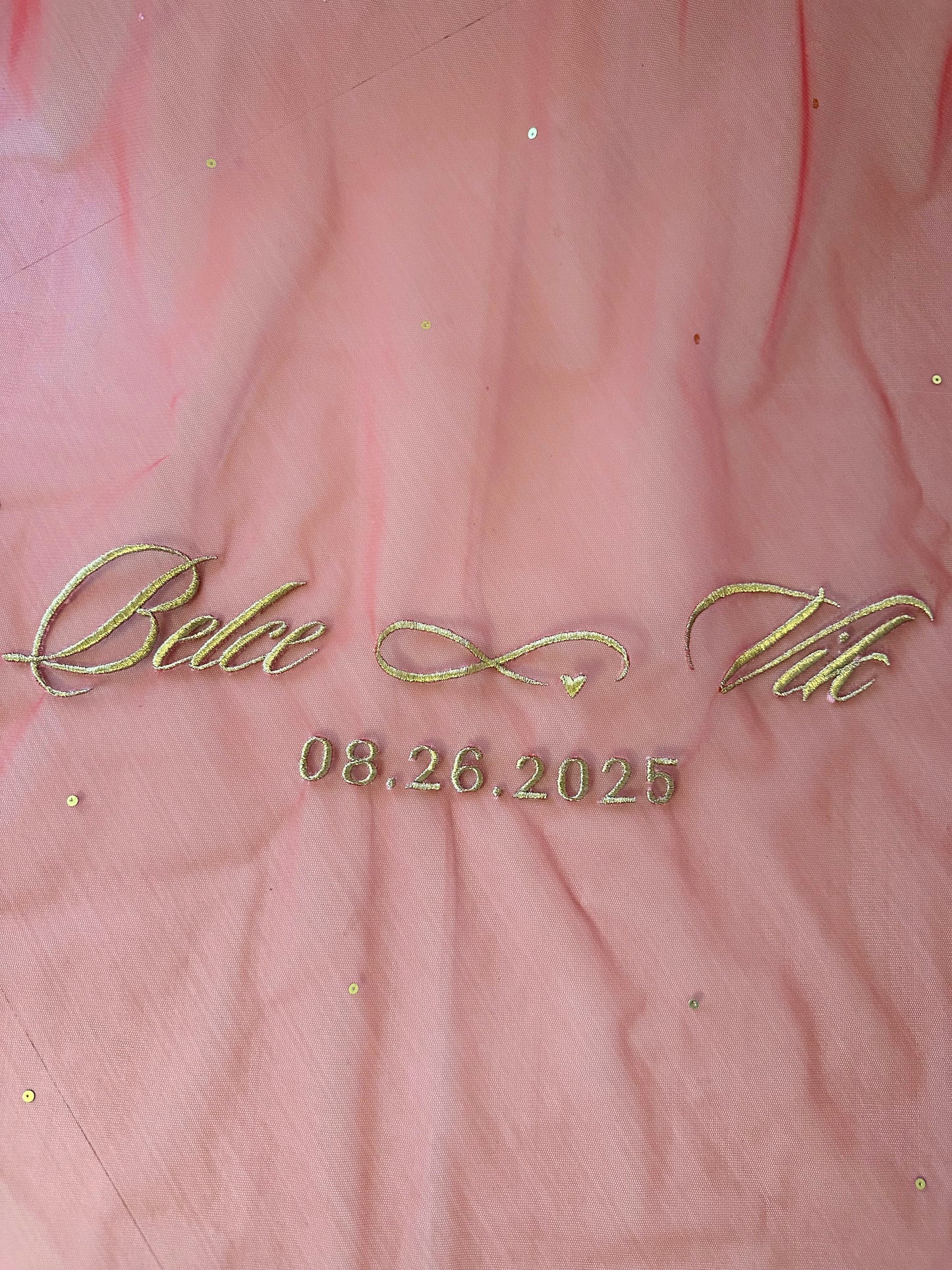 Elara : Minimal border red veil with names of bride and groom personalised