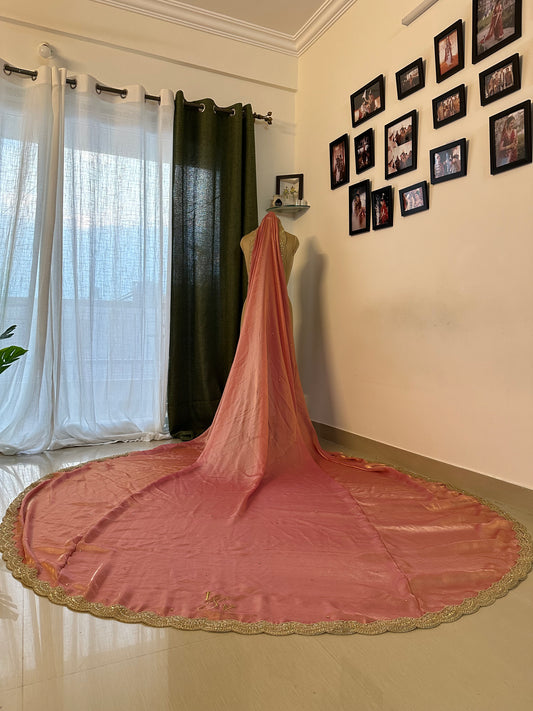 Maharani Blush – Tissue Satin Silk Bridal Veil in in Blush pink with Personalisation