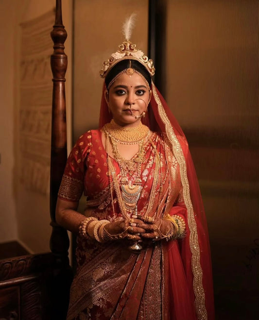 Rupkotha : A Classic Red Veil with Wedding Logo and a quote personalised