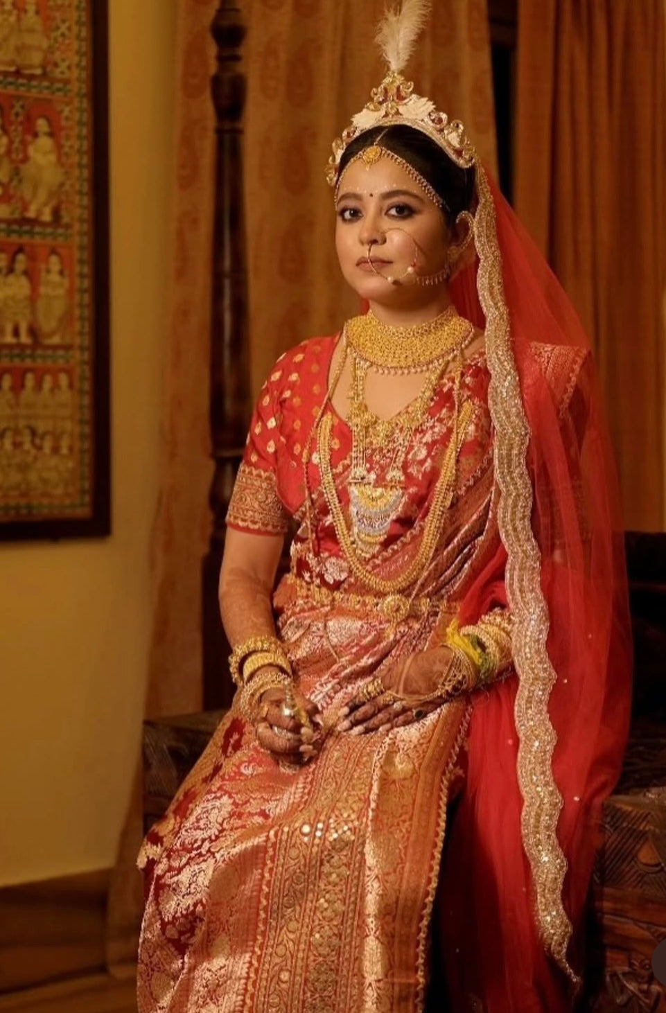 Rupkotha : A Classic Red Veil with Wedding Logo and a quote personalised