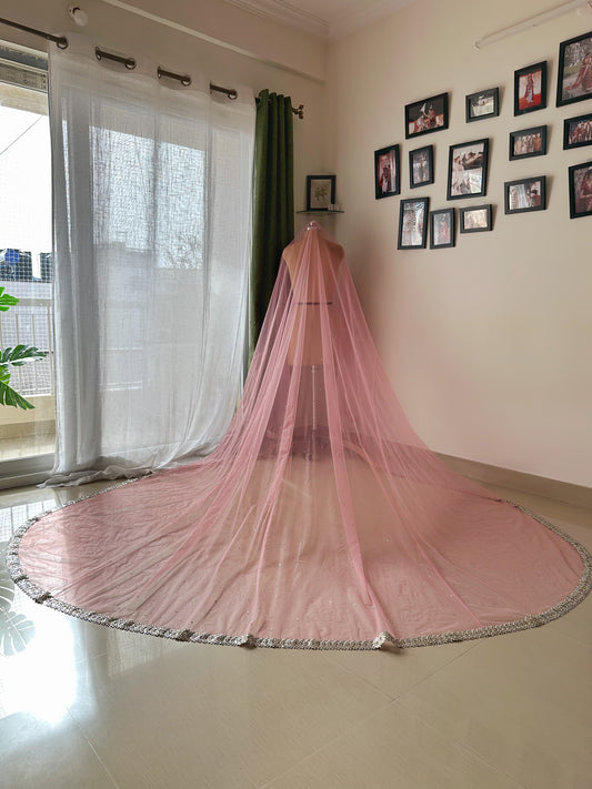 Sheesh Mahal - A Pink mirrored Cathedral length Bridal Veil