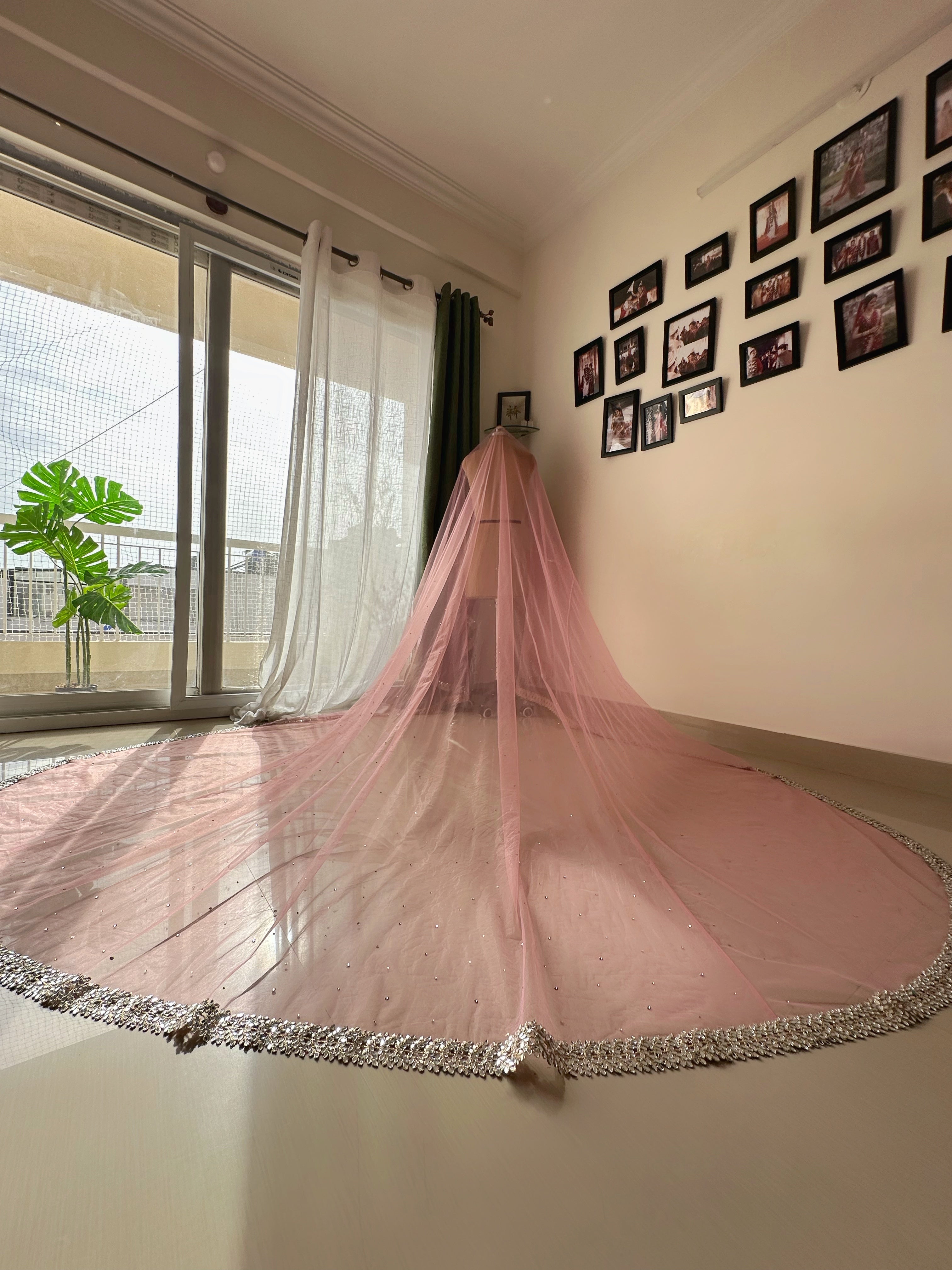 Sheesh Mahal - A Pink mirrored Cathedral length Bridal Veil – Your