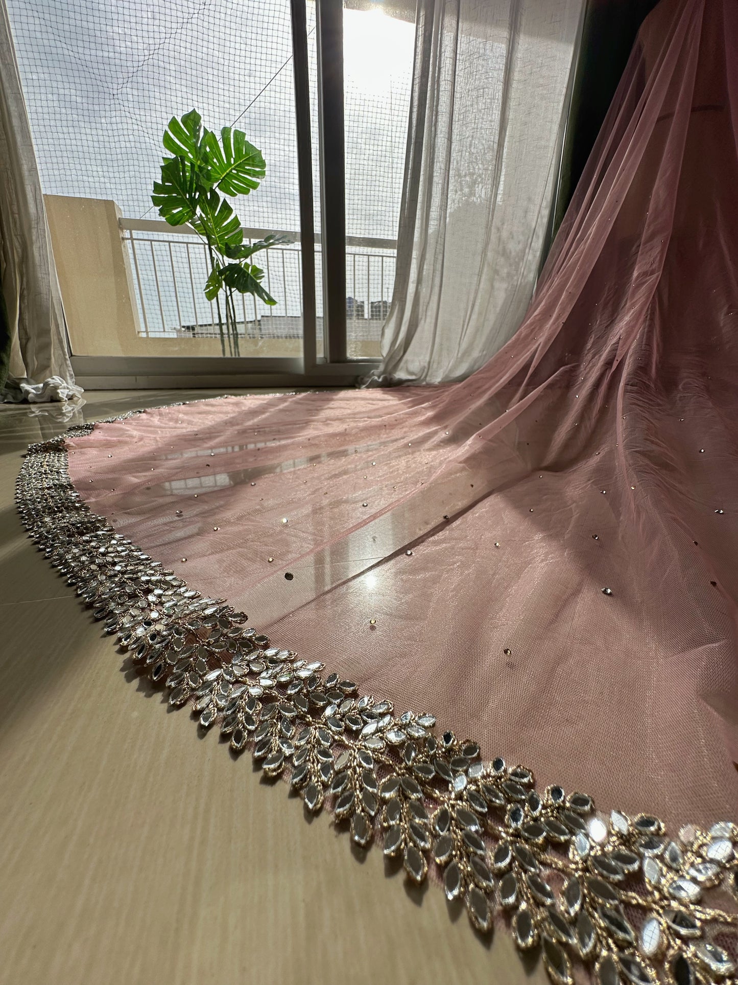 Sheesh Mahal - A Pink mirrored Cathedral length Bridal Veil