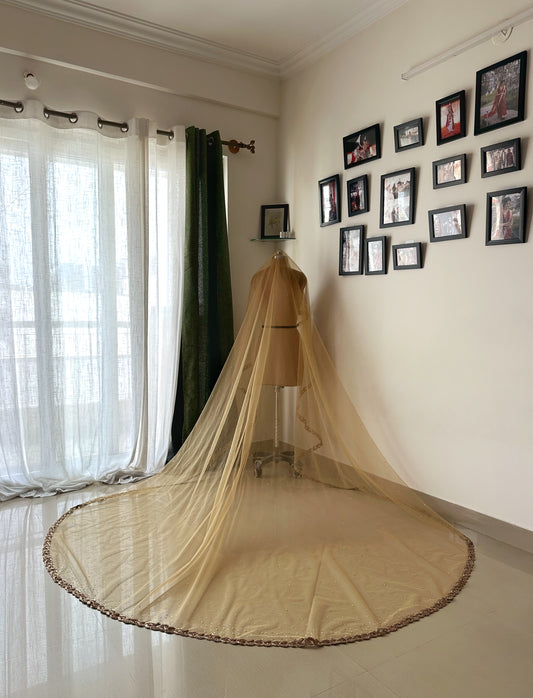 Celestial Noor: Gold Tulle Zardozi Pearl Veil
