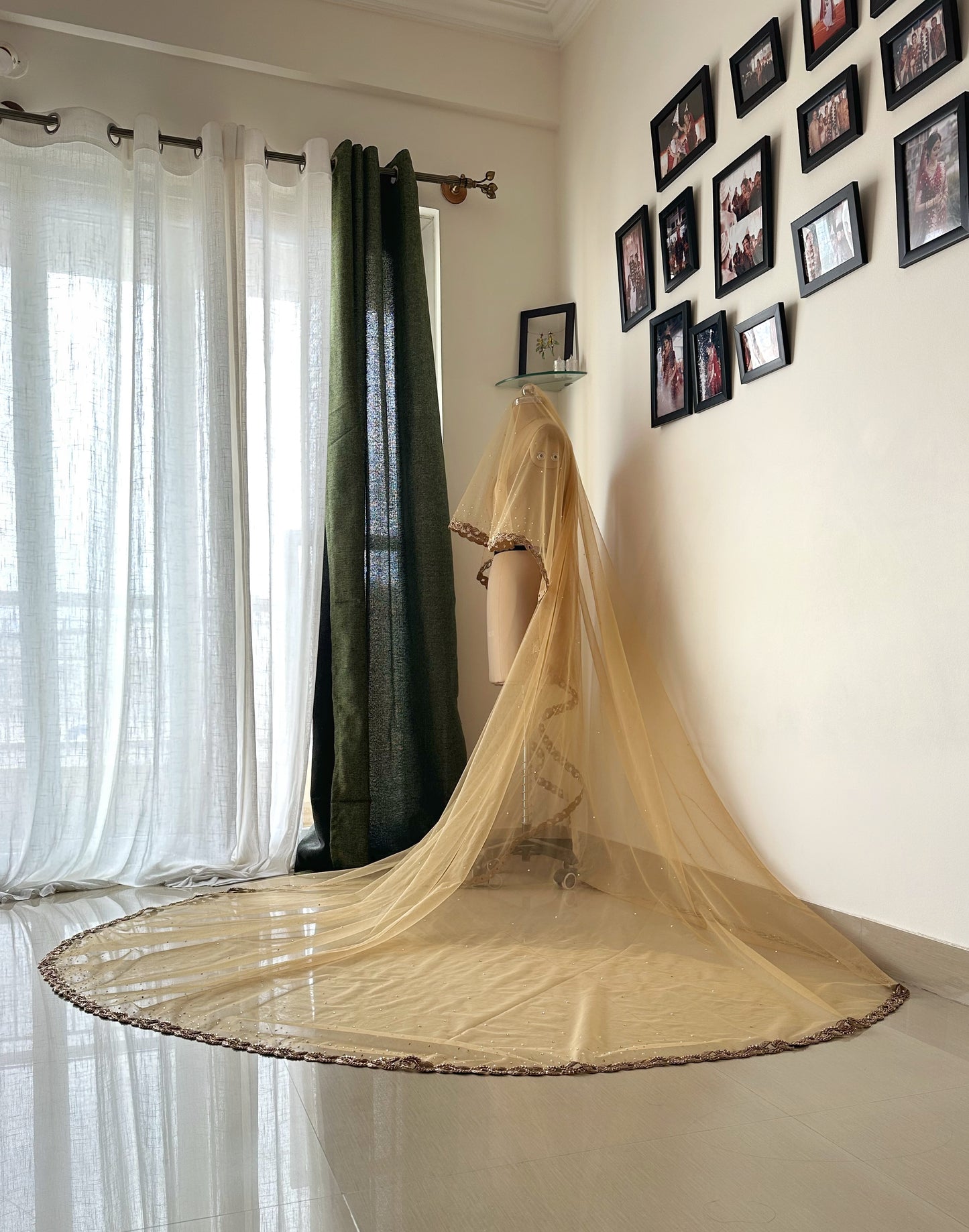 Celestial Noor: Gold Tulle Zardozi Pearl Veil
