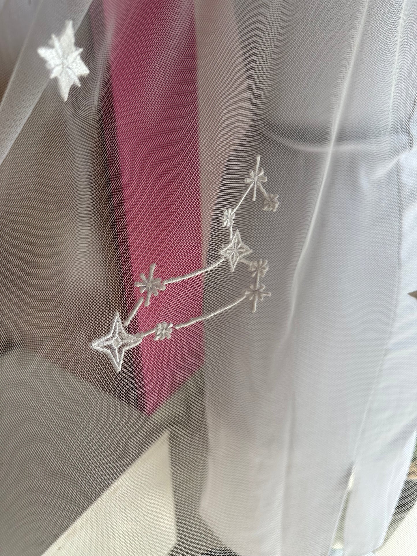 Celestia — The Embroidered Zodiac Veil in White