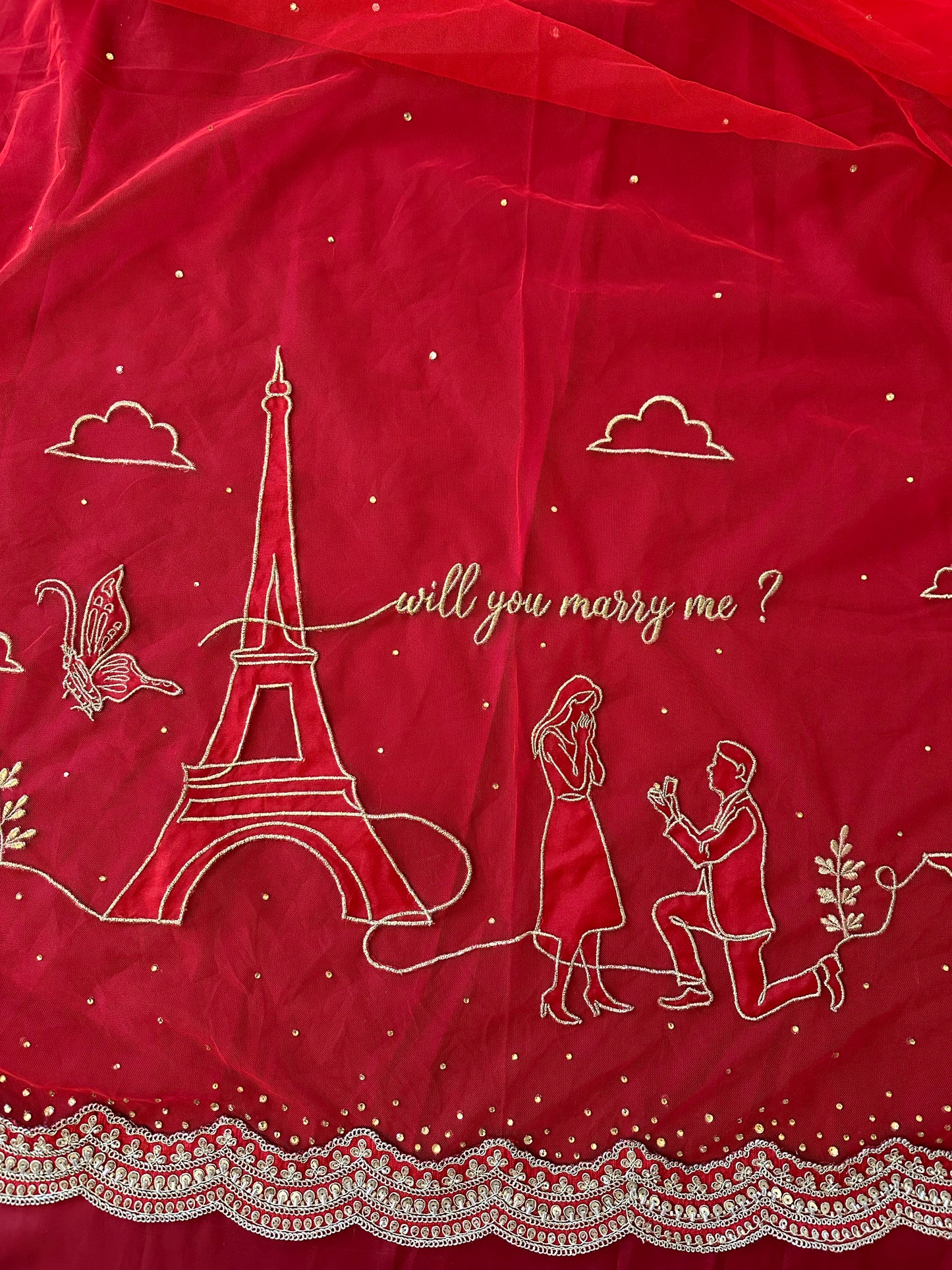 Memory Trail : Storytelling Red Bridal Veil with Paris proposal story