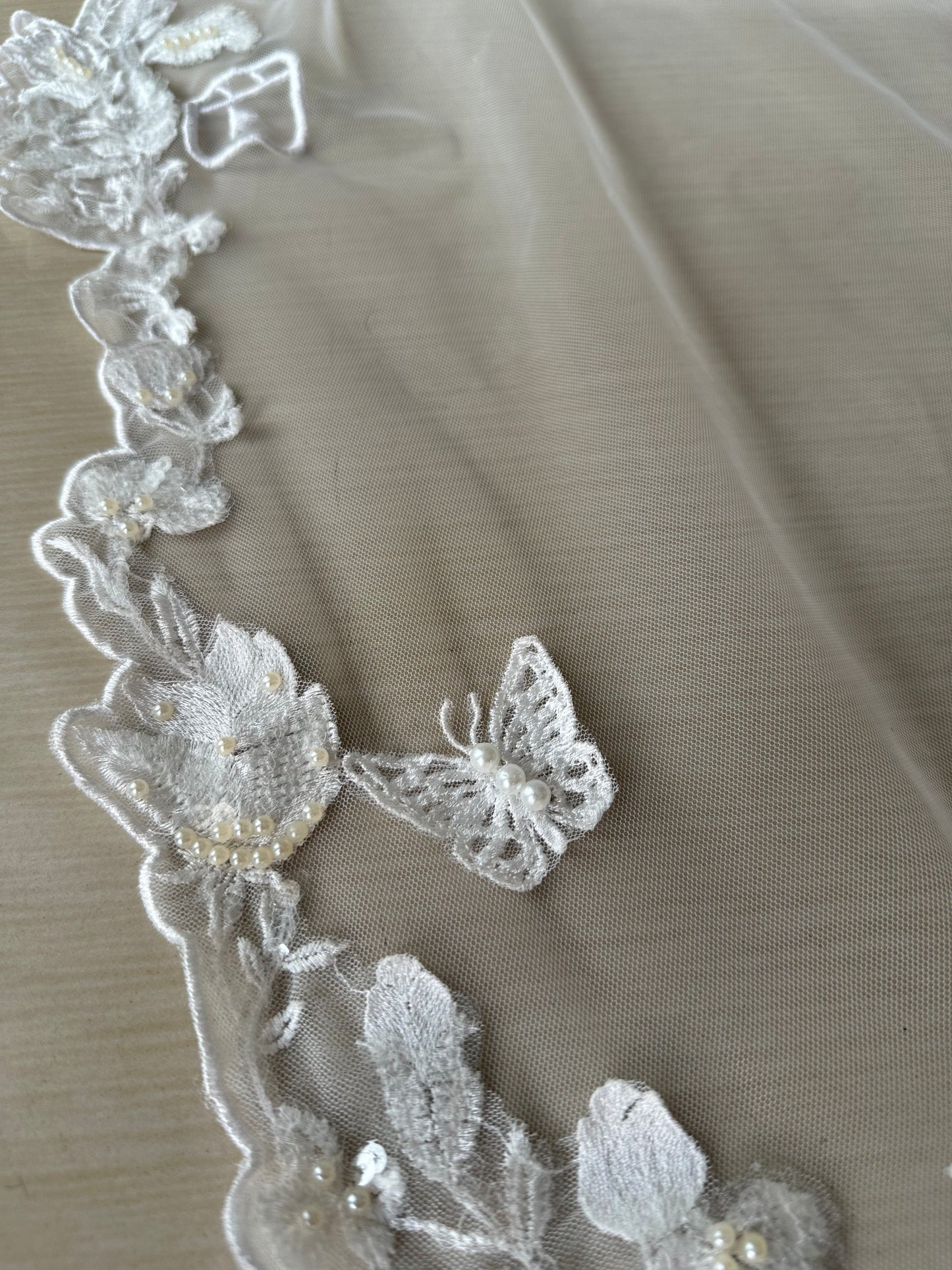 The Love Story Veil : White Cathedral Petal Cut custom hand embroidered floral veil with love story personalisation