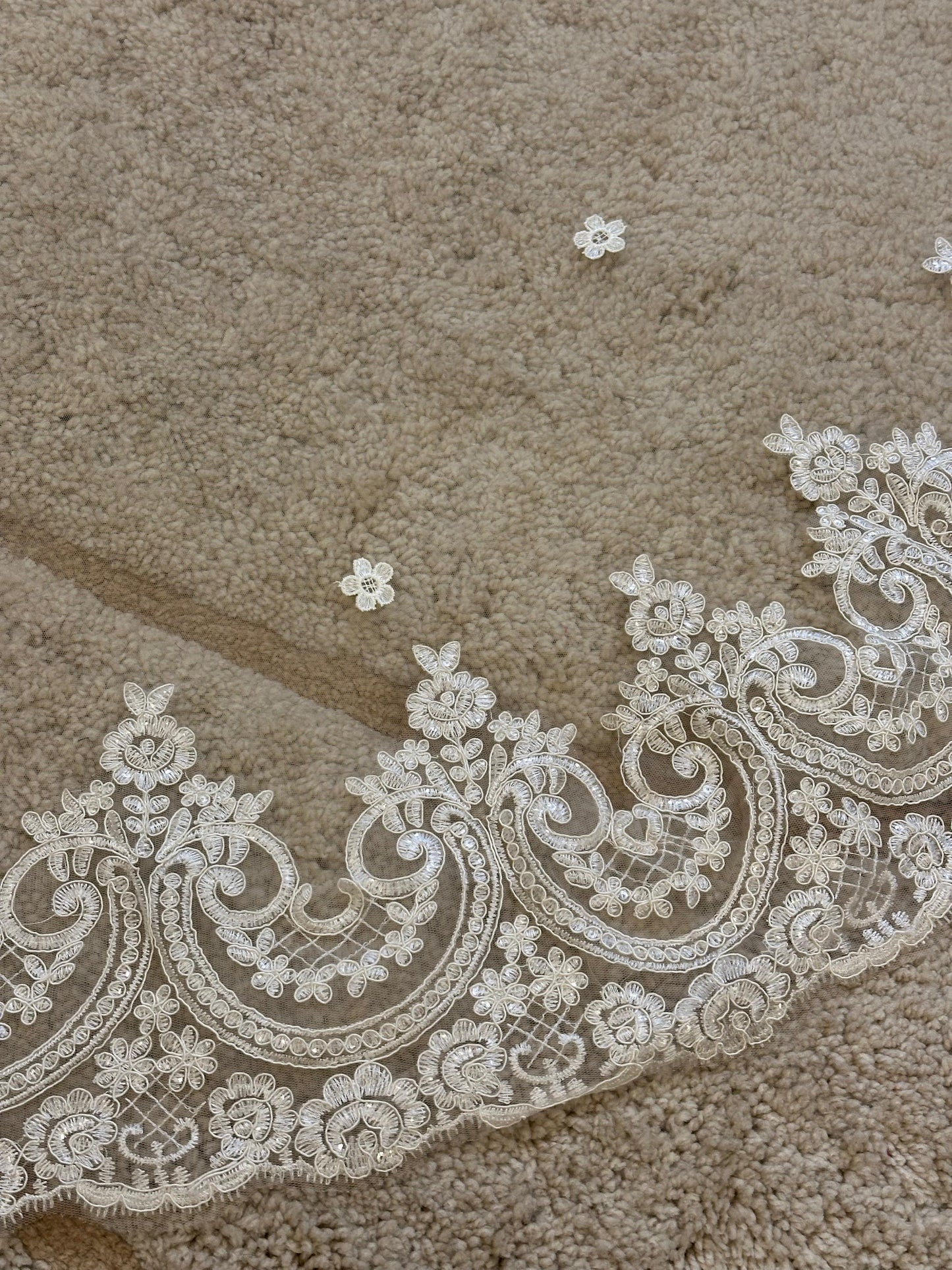 Victorious : A Beige Veil in Victorian style Trail work with personalised Groom's name