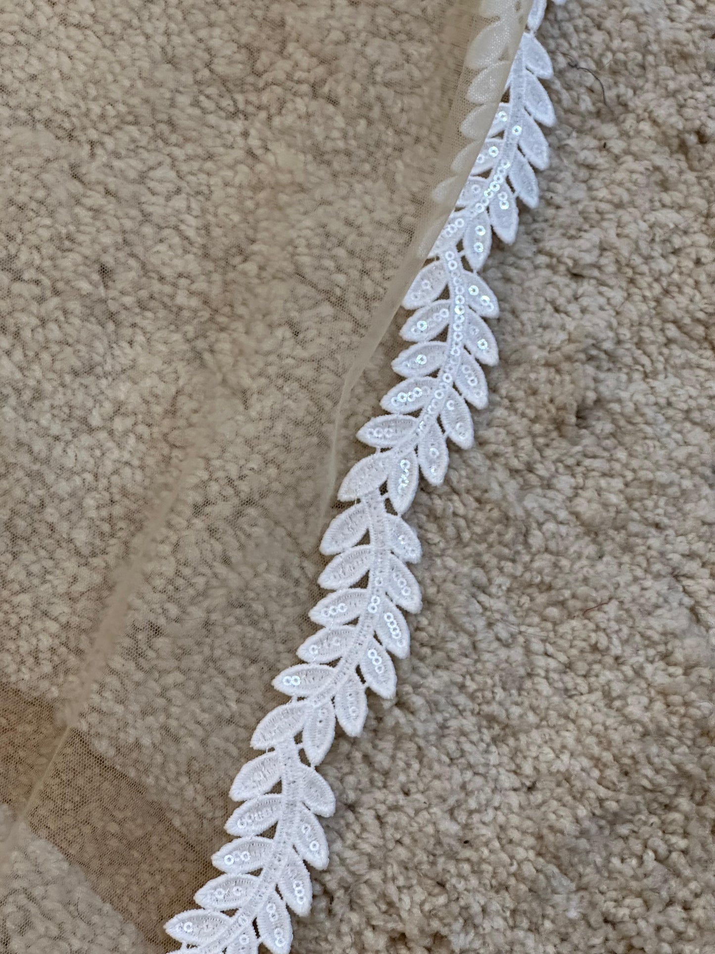 Victorious : A Beige Veil in Victorian style Trail work with personalised Groom's name