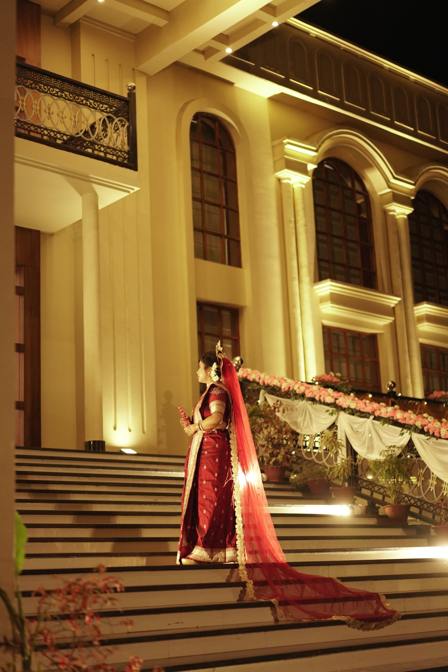 The Origin Veil — Personalized Edition || Maroon-Gold Classic - Stone studded Cathedral Length Veil