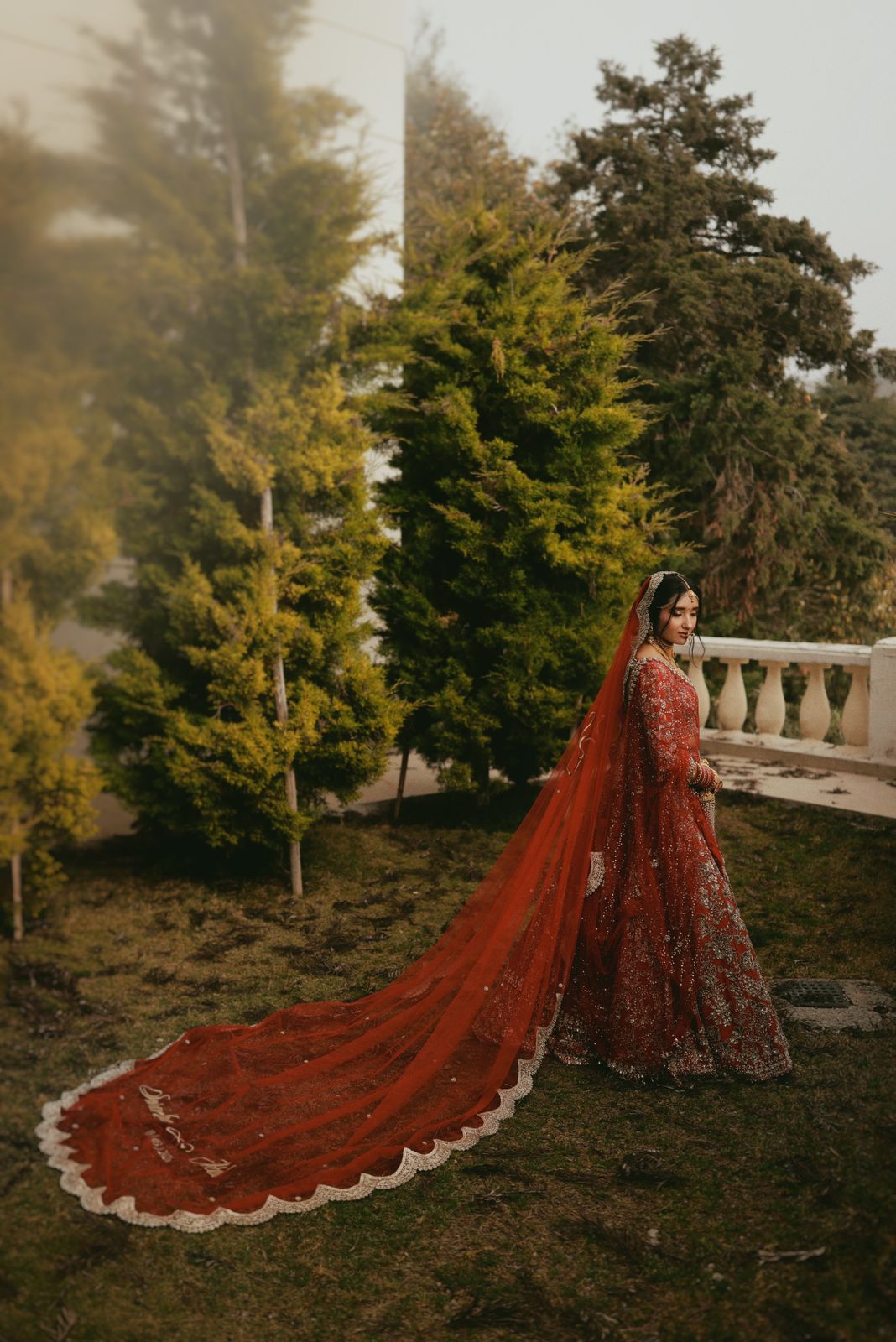 Sarandha :  A Classic Red Veil with Wedding Logo and couple’s name with date