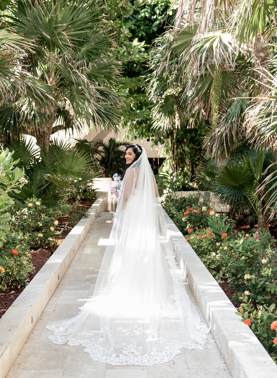 Love Story Veil : Ivory White Cathedral Petal Cut custom hand embroidered floral veil with love story personalisation