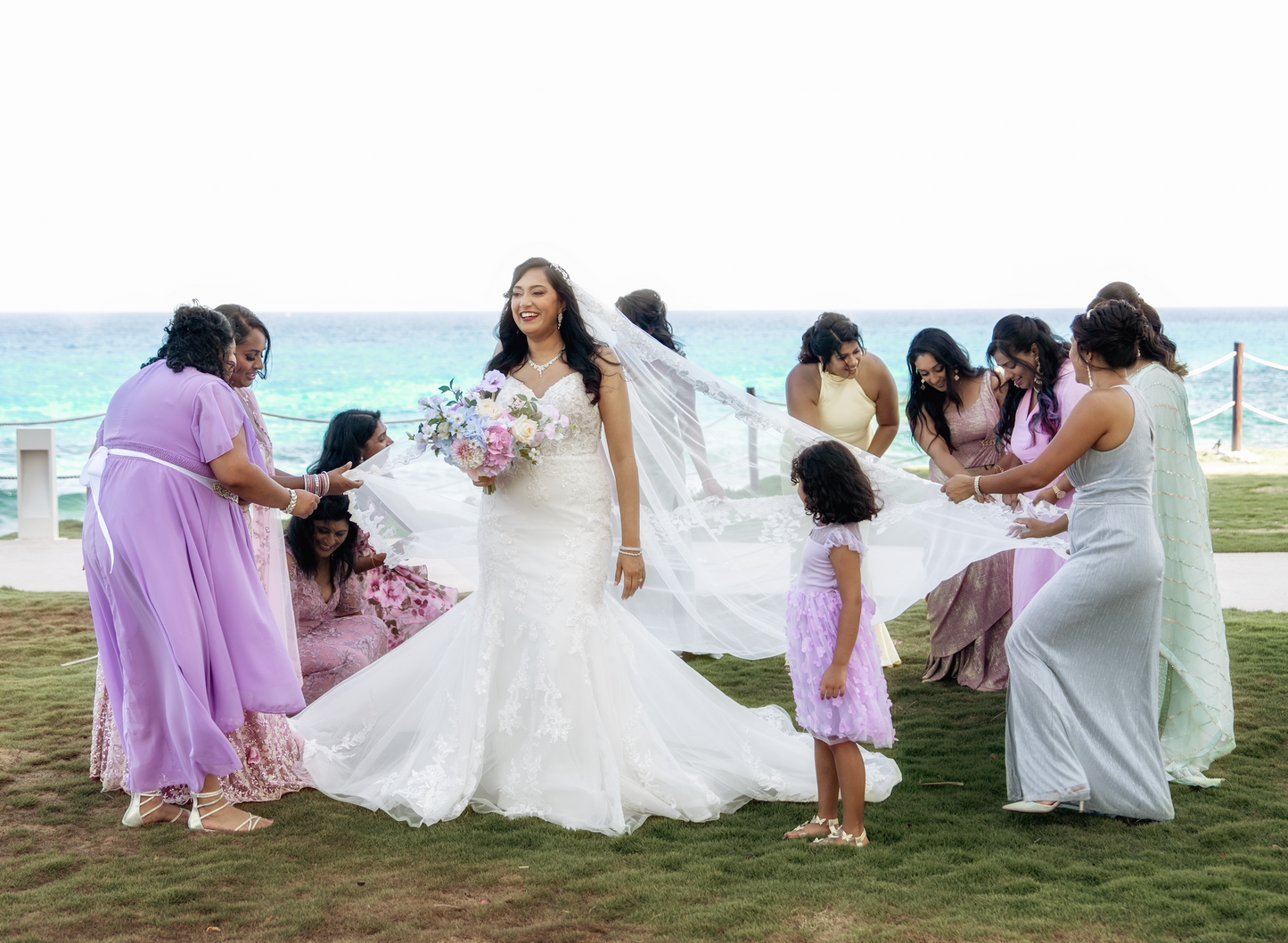 Love Story Veil : Ivory White Cathedral Petal Cut custom hand embroidered floral veil with love story personalisation