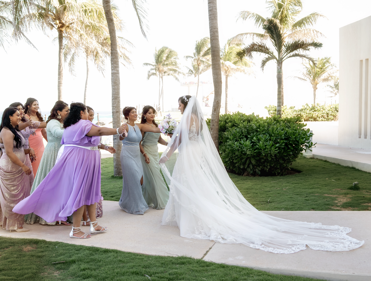 Love Story Veil : Ivory White Cathedral Petal Cut custom hand embroidered floral veil with love story personalisation