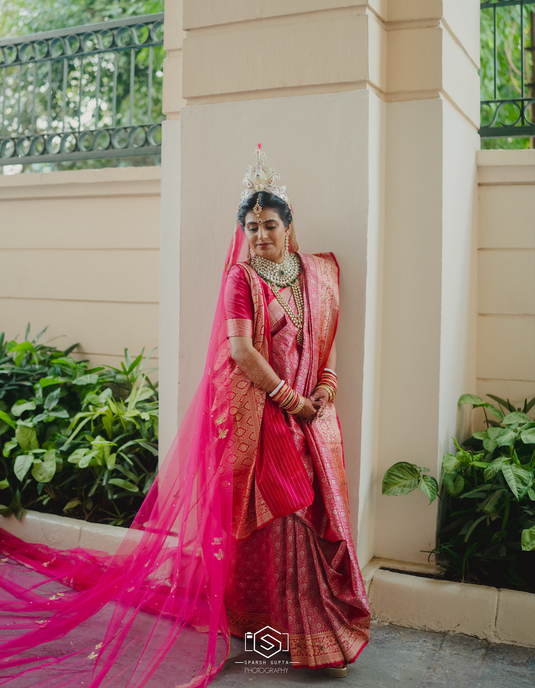 Enchanted Wings – Rani Pink Bridal Veil with Stone-Studded Butterflies