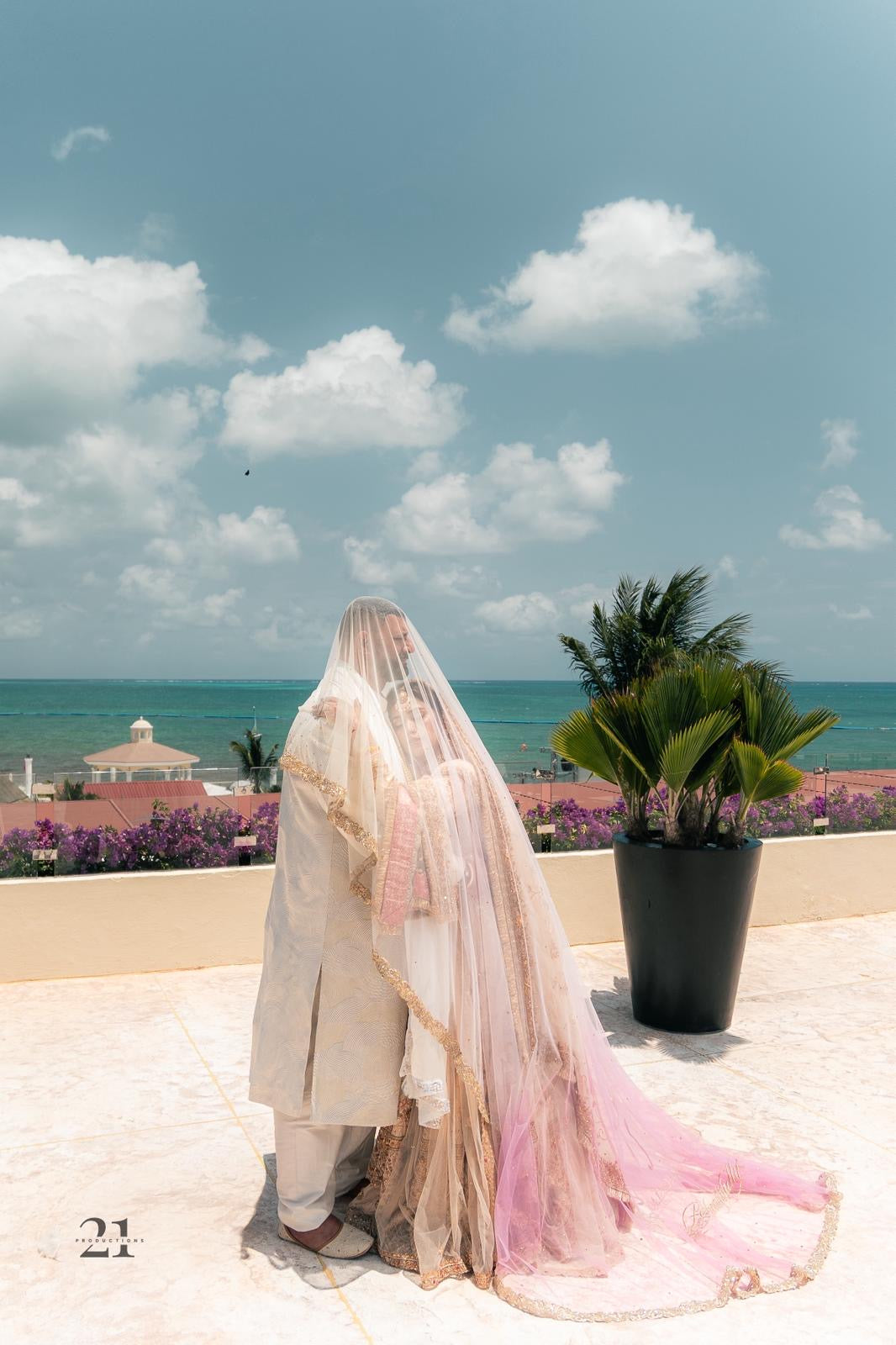 Rosette : An Ombre Blush pink length Veil with Initials & Quote