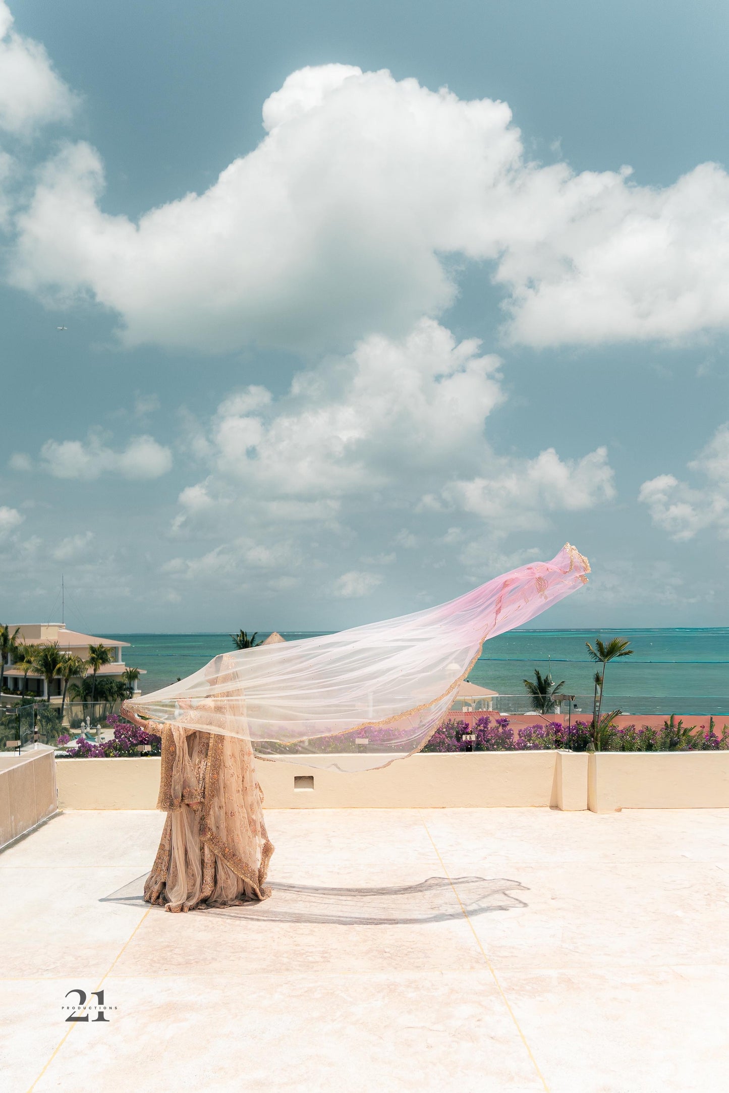 Rosette : An Ombre Blush pink length Veil with Initials & Quote