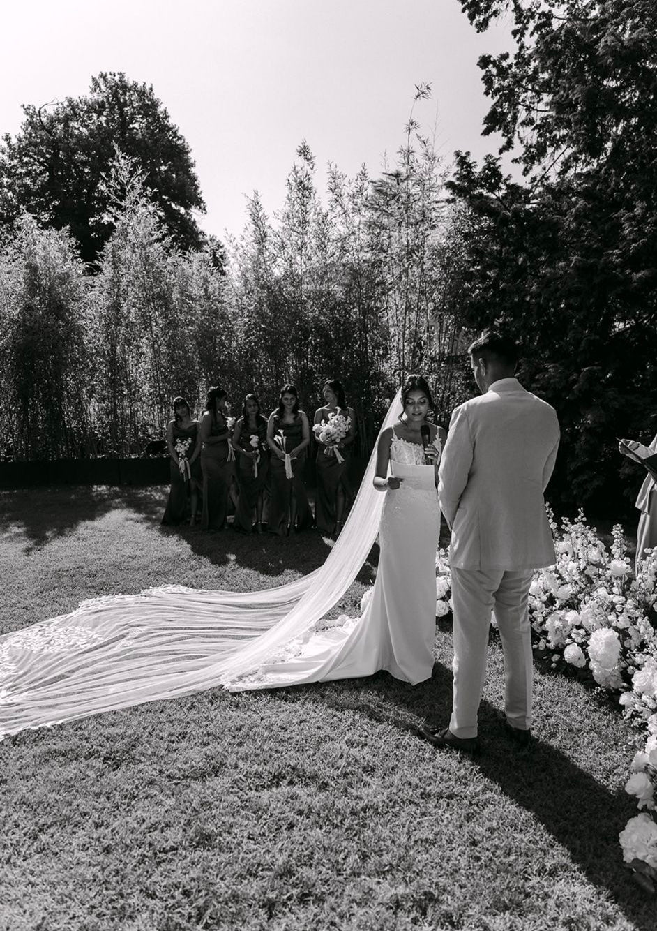 A Leafy Affair : Hand-Embroidered Ivory White Cathedral Veil with Signature Name Detail