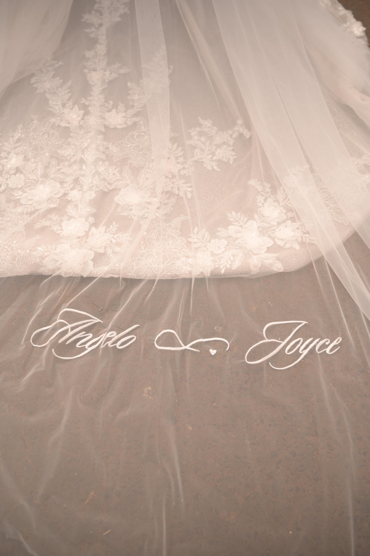 Hailey : "Till Death Do Us Part" quoted 2-tier Ivory white Cathedral Length Veil