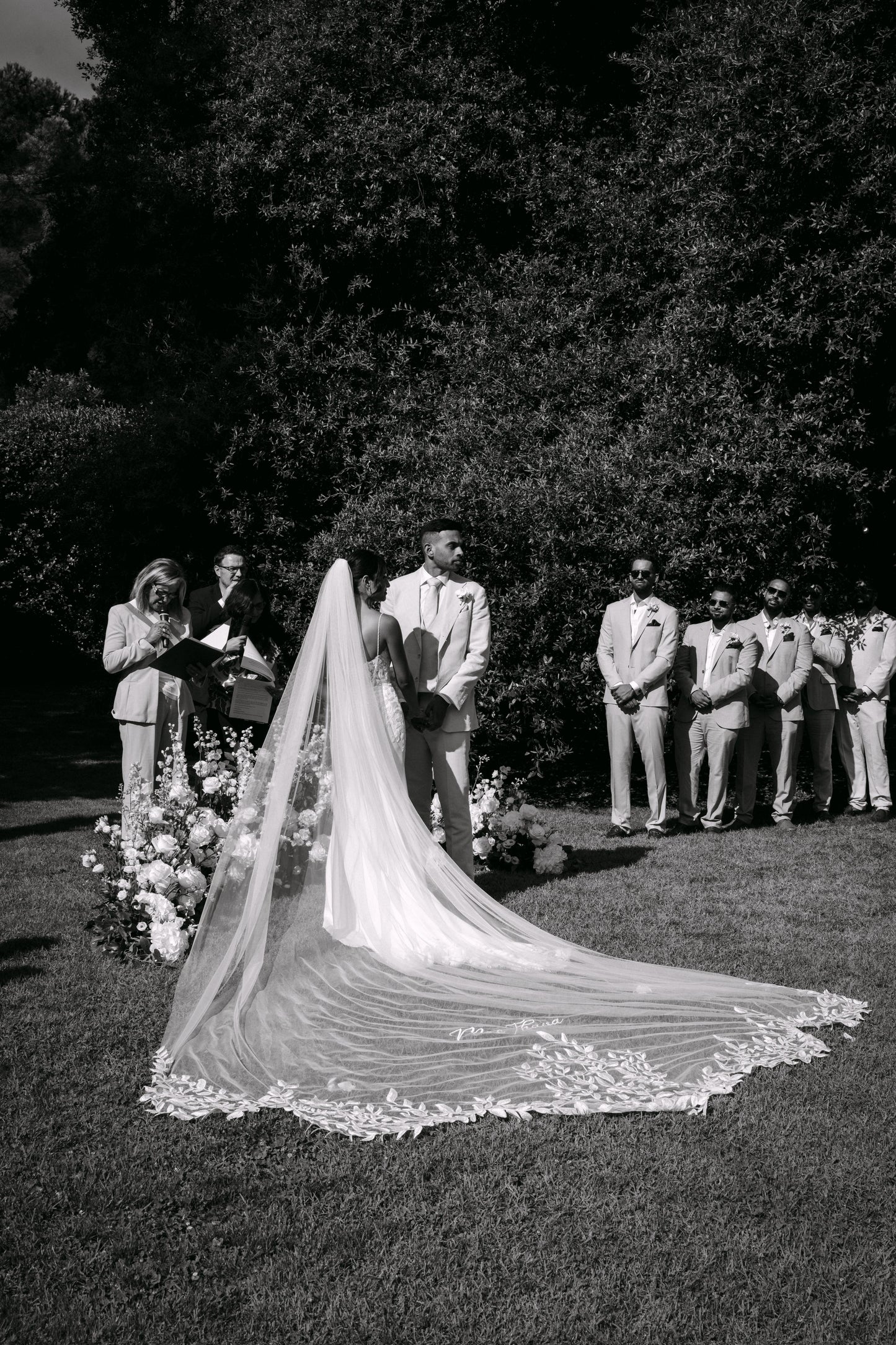 A Leafy Affair : Hand-Embroidered Ivory White Cathedral Veil with Signature Name Detail