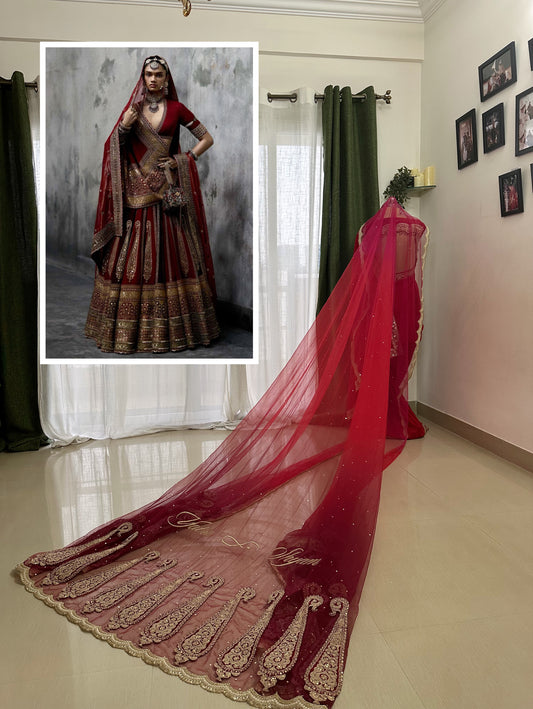 Paisley crown : Heritage Ombre Bridal Veil Inspired by Sabyasachi with Custom Lehenga Motifs